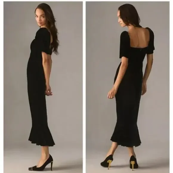 RHODE Sweetheart Velvet Ramona Slim Midi Dress in Jet Black Size 4 New with Tags
